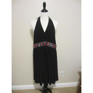 White House Black Market Womens Halter Dress With Beaded Waistband Size 8 Black